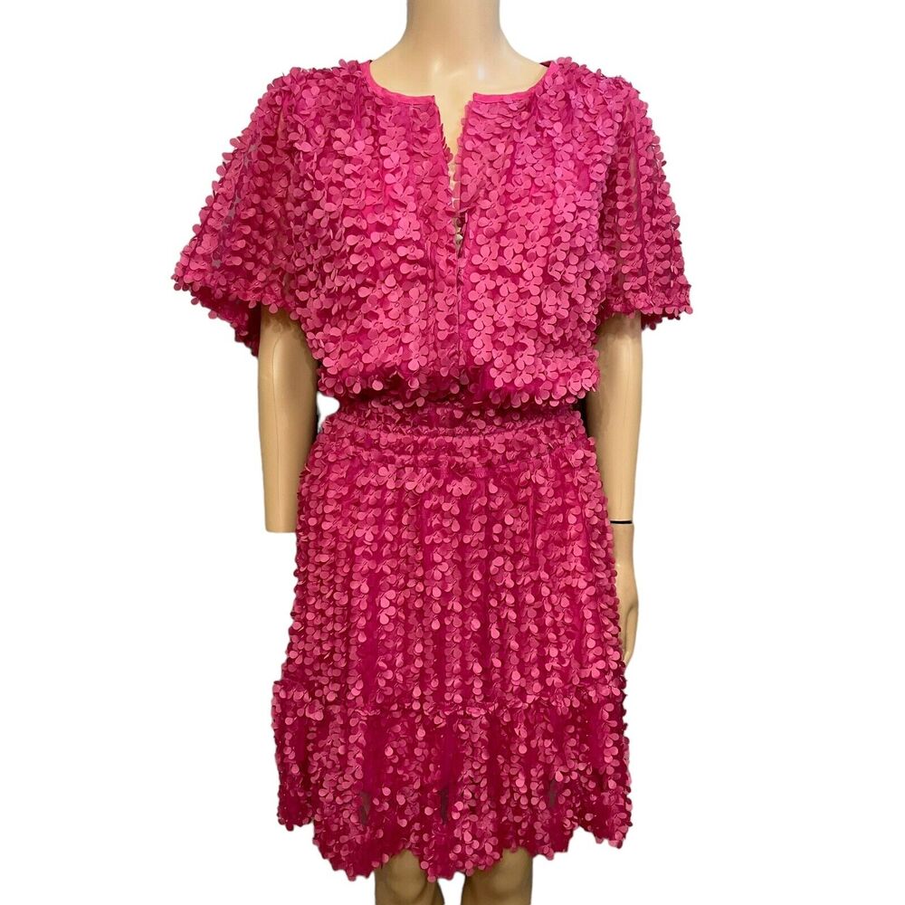 Women's Pink Textured Floral Appliqué Dress